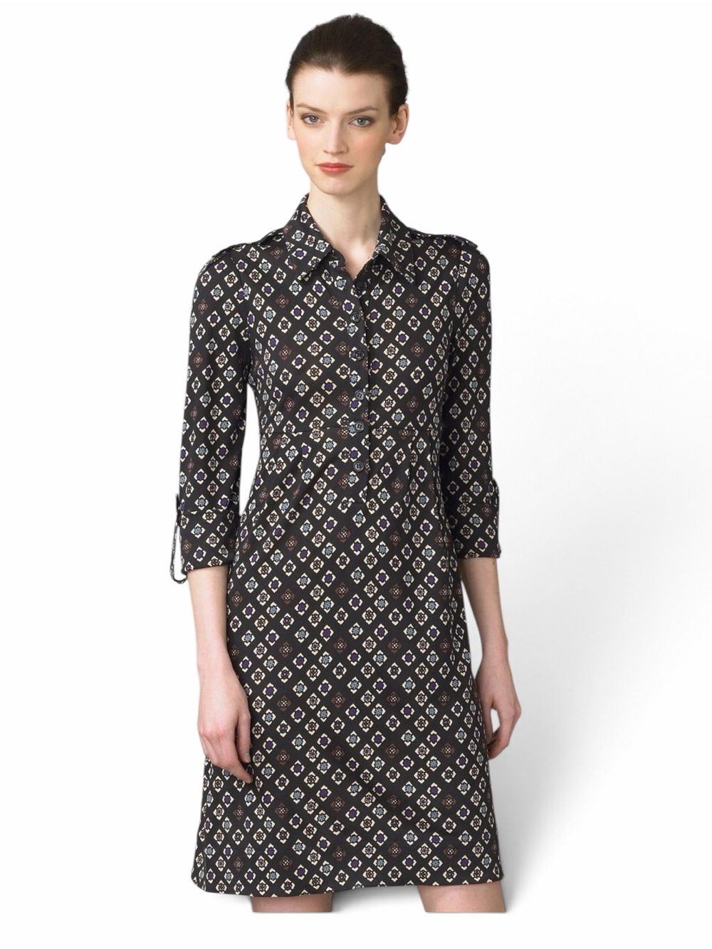 DVF Diane von Furstenberg Roan Flower Mosaic Silk Jersey Shirtdress